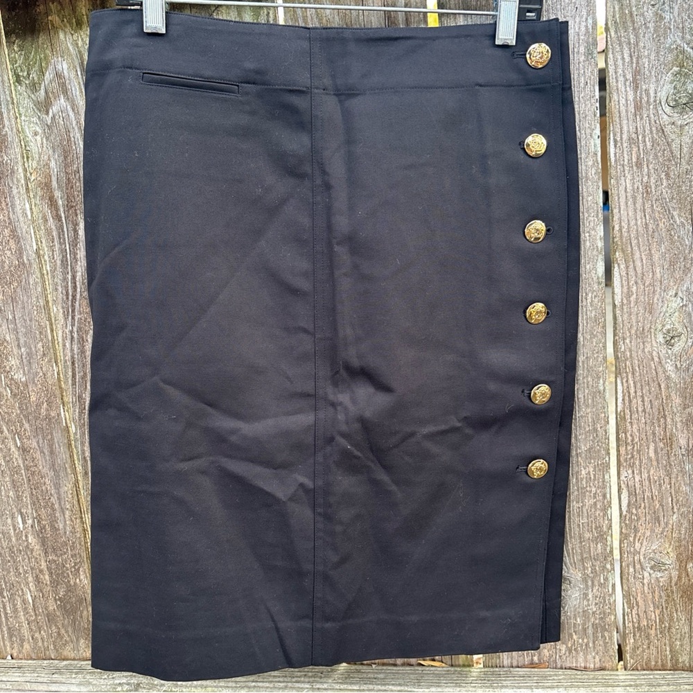 Lauren Ralph Lauren Black Pencil Skirt with Gold Buttons Nautical Preppy